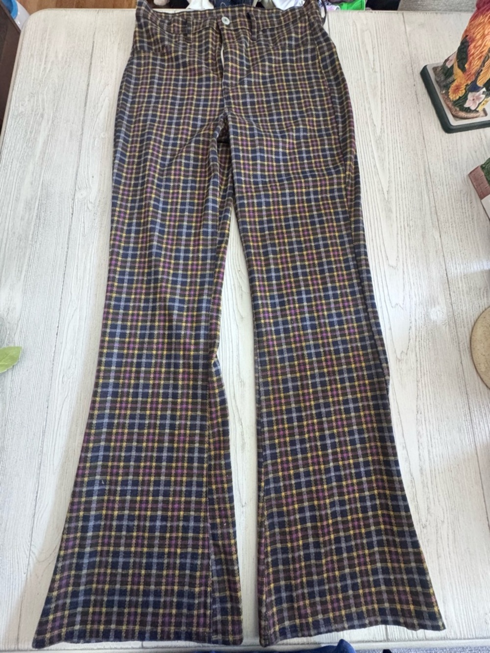 American Eagle Outfitters Plaid Waistband Pants in Olive, Yellow & Pink